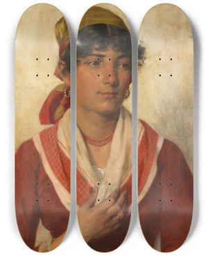 Triptych art skateboard deck of Carl Breitbach Portrt Der Rosina Ferrari by Carl Breitbach (1833-1904)