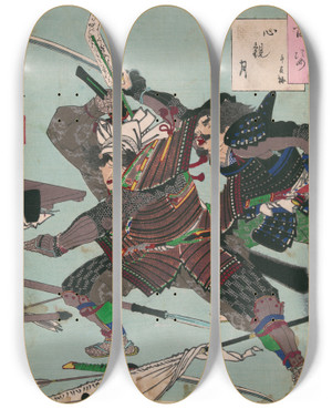 Triptych art skateboard deck of Tsukioka Yoshitoshi Shinkan No Tsuki_1 by Tsukioka Yoshitoshi (1839-1892)