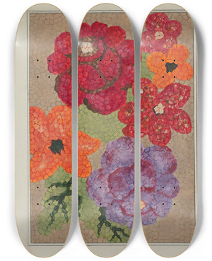 Triptych art skateboard deck of Ruth M Barnes Hooked Rug_5 by Ruth M Barnes