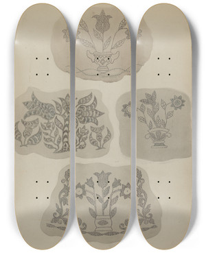 Triptych art skateboard deck of Albert Levone Pa German Coffee Pot Designs by Albert Levone (20-)