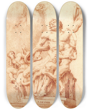 Triptych art skateboard deck of Cornelis Pronk Beeld Van De Laoko by Cornelis Pronk (1691-1759)