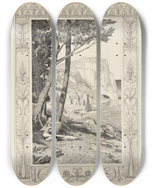 Triptych art skateboard deck of Max Klinger Amor Findet Psyche Amor Und Psyche Opus V Blatt 41 by Max Klinger (1857-1920)