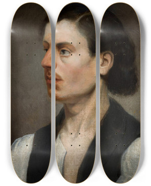 Triptych art skateboard deck of Franciszek Tepa Selfportrait_2 by Franciszek Tepa (1829-1889)