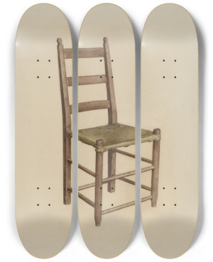 Triptych art skateboard deck of Virgil A Liberto Rawhide Bottom Chair by Virgil A Liberto