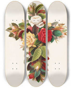 Triptych art skateboard deck of Olive E Whitney Cross Of Roses by Olive E Whitney (1861-1897)