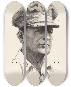 Triptych art skateboard deck of Samuel Johnson Woolf Douglas Macarthur_1 by Samuel Johnson Woolf (1880-1948)