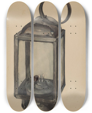 Triptych art skateboard deck of Adelaide Dyball Lantern Shaker by Adelaide Dyball