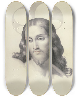 Triptych art skateboard deck of Filippo Agricola Christs Head by Filippo Agricola (1776-1857)