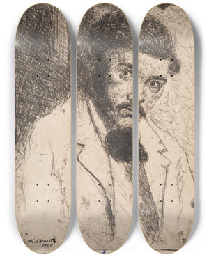 Triptych art skateboard deck of Abraham Walkowitz Selfportrait by Abraham Walkowitz (1878-1965)