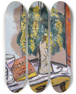 Triptych art skateboard deck of Max Beckmann Still Life With Mimosas by Max Beckmann (1884-1950)