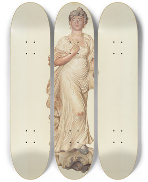Triptych art skateboard deck of Elizabeth Moutal Figurehead From The Sloop Postmaster by Elizabeth Moutal