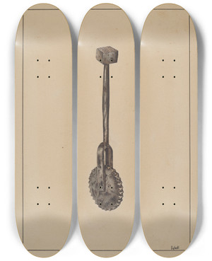 Triptych art skateboard deck of Adelaide Dyball Pastry Jagger by Adelaide Dyball