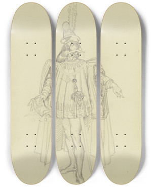 Triptych art skateboard deck of Ferdinand Fellner Kostmfigur Ein Pergament Haltend by Ferdinand Fellner (1799-1859)