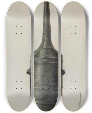 Triptych art skateboard deck of Raymond Manupelli Sausage Stuffer by Raymond Manupelli