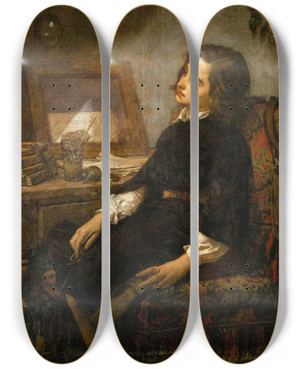 Triptych art skateboard deck of Thomas Couture Soap Bubbles by Thomas Couture (1815-1879)