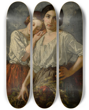 Triptych art skateboard deck of Thomas Couture Twosisters by Thomas Couture (1815-1879)