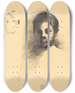 Triptych art skateboard deck of Odilon Redon Ari by Odilon Redon (1840-1916)