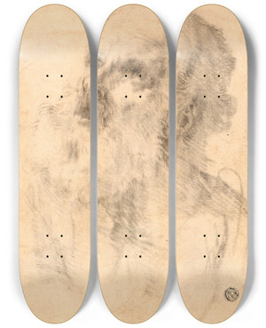 Triptych art skateboard deck of Bartolom Estebn Murillo Head Of An Old Man by Bartolome Esteban Murillo (1617-1682)