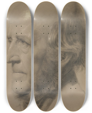 Triptych art skateboard deck of Hermann Pistor Bildnis Eines Mannes Im Profil Nach Links by Hermann Pistor