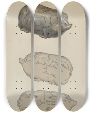 Triptych art skateboard deck of John Winters Pottery Pig by John Winters