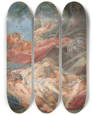 Triptych art skateboard deck of Jacques Charlier Sleeping Bacchantes by Jacques Charlier (1720-1790)