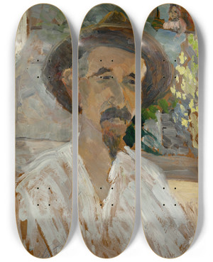 Triptych art skateboard deck of Ernst Schiess Selfportrait Iii_2 by Ernst Schiess (1872-1919)