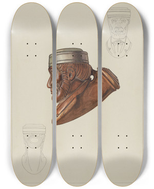Triptych art skateboard deck of Carl Keksi Pipe Head Lincoln by Carl Keksi