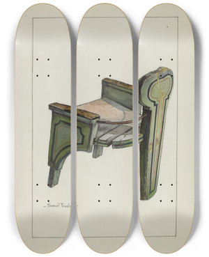 Triptych art skateboard deck of Florence Truelson Sleigh Chair_2 by Florence Truelson