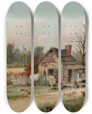 Triptych art skateboard deck of William Aiken Walker Rickety Ole Cabin by William Aiken Walker (1838-1921)