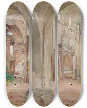 Triptych art skateboard deck of Franciszek Ubieski Church Interior by Franciszek Lubienski (1875-1925)