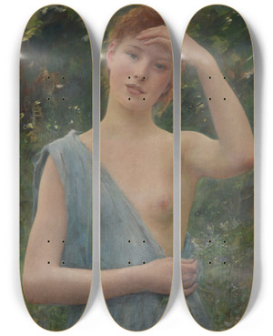 Triptych art skateboard deck of Raphal Collin Adolescence by Raphael Collin (1850-1916)