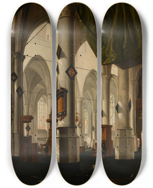Triptych art skateboard deck of Danil De Blieck Intrieur Dglise by Daniel De Blieck (1610-1673)