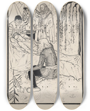 Triptych art skateboard deck of Jacob Pieter Van Den Bosch Koning Lear Sterft Bij Het Lijk Van Cordelia by Jacob Pieter van den Bosch (1868-1948)