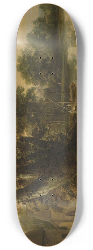 Jacques d'Arthois - Landscape with a Group of Trees at the Shore of a Lake, Three Riders on the Road in the Foreground 8.25 inch art skate deck