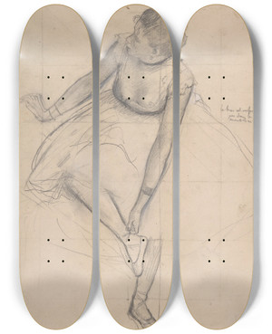 Triptych art skateboard deck of Edgar Degas Dancer Adjusting Her Slipper by Edgar Degas (1834-1917)