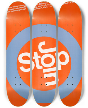 Triptych art skateboard deck of Dietmar Winkler Stop Join by Dietmar Winkler (1938)
