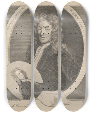 Triptych art skateboard deck of Alexander Bannerman Sir Christopher Wren And Hugh Howard by Alexander Bannerman (1730-1780)