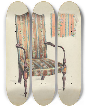 Triptych art skateboard deck of Elizabeth Curtis Hepplewhite Arm Chair by Elizabeth Curtis
