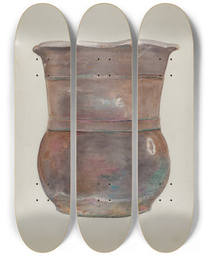 Triptych art skateboard deck of Cecily Edwards Terra Cotta Flower Jar by Cecily Edwards