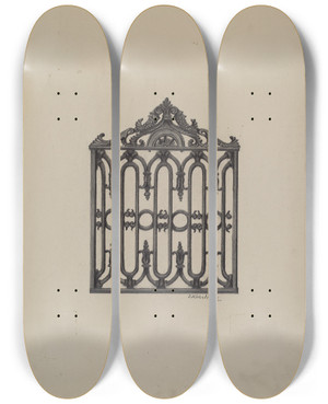 Triptych art skateboard deck of Eugene Shellady Gate by Eugene Shellady