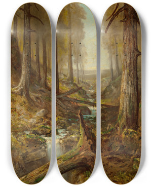 Triptych art skateboard deck of Ralph Albert Blakelock Forest Interior by Ralph Albert Blakelock (1847-1919)