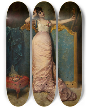 Triptych art skateboard deck of Auguste Toulmouche Admiring Her Looks by Auguste Toulmouche (1829-1890)