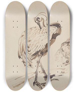 Triptych art skateboard deck of James Ensor Chinoiserie A Stork by James Ensor (1860-1949)