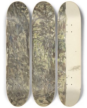 Triptych art skateboard deck of Marius Bauer Oerwoud Van Ceylon by Marius Bauer (1867-1932)
