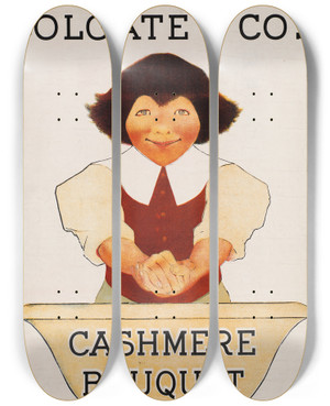Triptych art skateboard deck of Maxfield Parrish Colgate Cos Cashmere Bouquet by Maxfield Parrish (1870-1966)