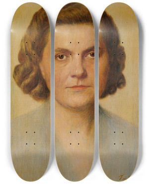 Triptych art skateboard deck of Tom Von Dreger Portrait Of A Lady by Tom Von Dreger (1868-1948)