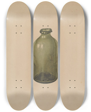 Triptych art skateboard deck of Charles Garjian Shoe Blacking Bottle by Charles Garjian