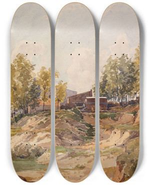 Triptych art skateboard deck of Eugne Bourgeois Boulevard Massna by Eugene Bourgeois (1855-1909)