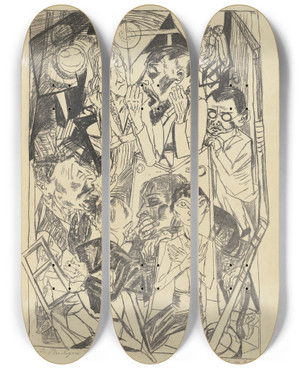 Triptych art skateboard deck of Max Beckmann The Ideologists by Max Beckmann (1884-1950)
