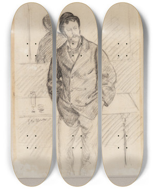 Triptych art skateboard deck of Gustave Caillebotte Aucafe by Gustave Caillebotte (1848-1894)